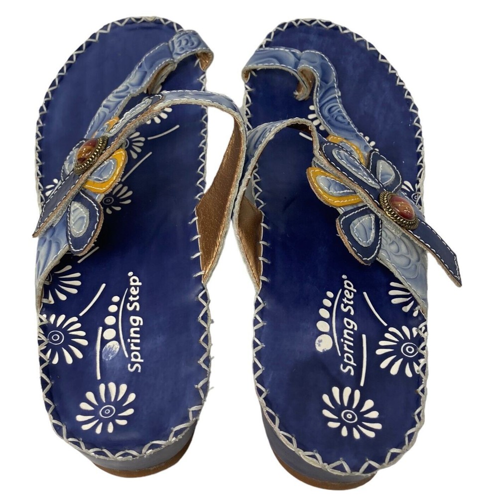Spring Step Size 9 US Sandals Platform Blue Floral Leather Shoes Size 40 EU - Picture 8 of 9